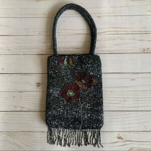 Beaded Hematite Floral Design Small Luxury Bag